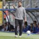 Como's head coach Cesc Fabregas gives instructions during the Italian Serie A soccer match between Como and Bologna at the Giuseppe Sinigaglia stadium in Como, Italy, Saturday, Sept. 14, 2024. (Antonio Saia/LaPresse via AP)