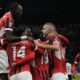 AC Milan's players celebrate after a goal during the Serie A soccer match between AC Milan and Venezia at the San Siro stadium, in Milan, Italy, Saturday, Sept. 14, 2024. (AP Photo/Antonio Calanni)