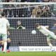 Bremen's Jens Stage, right, scores his side's fourth goal during the Bundesliga soccer match between TSG 1899 Hoffenheim and Werder Bremen, at the PreZero Arena in Sinsheim, Germany, Sunday, Sept. 29, 2024. (Uwe Anspach/dpa via AP)