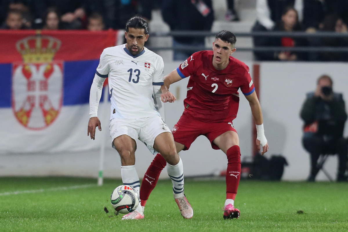 fudbaler reprezentacije Srbije na utakmici UEFA Lige nacija protiv Svajcarske na stadionu Dubocica, Leskovac 12.10.2024. godine Foto: Marko Metlas Fudbal, Reprezentacija, Srbija, Svajcarska, UEFA Liga nacija