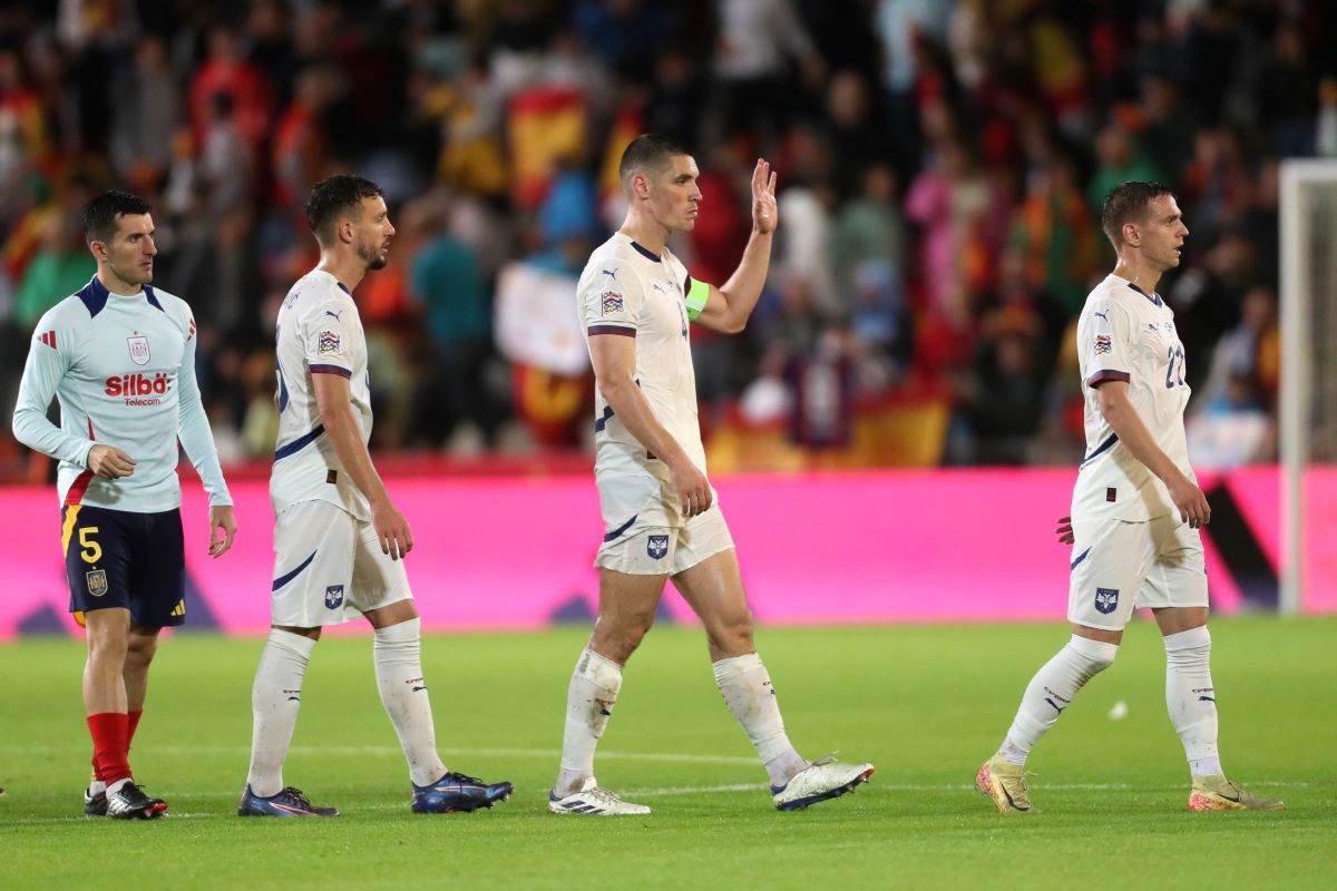 fudbaler reprezentacije Srbije na utakmici UEFA Lige nacija protiv Spanije na stadionu Estadio Nuevo Arcangel, Kordoba 15.10.2024. godine Foto: Marko Metlas Fudbal, Reprezentacija, Srbija, Spanija, UEFA Liga nacija