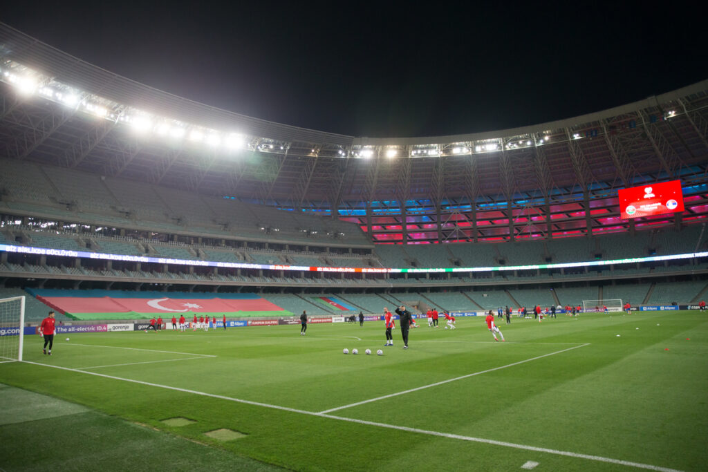 Olimpijski stadion fudbaleri reprezentacije Srbije na utakmici kvalifikacija za FIFA Svetsko prvenstvo protiv Azerbejdzana, Baku 30.03.2021. godine Foto: Marko Metlas Fudbal, Reprezentacija, Srbija, Azerbejdzan, Kvalifikacije za Svetsko prvenstvo, Total