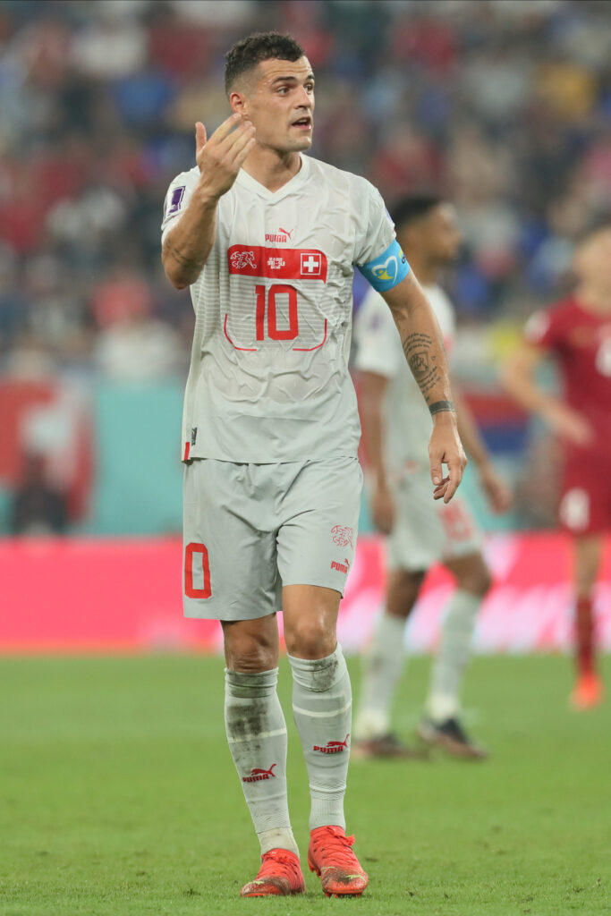 GRANIT XHAKA Granit Dzaka fudbaler reprezentacije Svajcarske na utakmici FIFA Svetskog prvenstva 2022 protiv Srbije na stadionu 974, Doha, 02.12.2022. godine Foto: Marko Metlas
Fudbal, Srbija, Svajcarska, FIFA Svetsko prvenstvo 2022, Katar