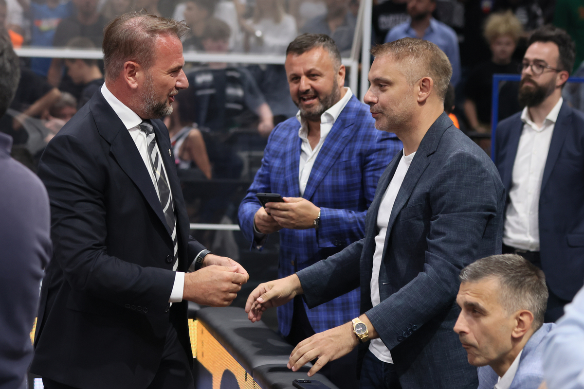 OSTOJA MIJAILOVIC predsednik kosarkasa Parizana na utakmici finala Jadranske ABA lige protiv Crvene zvezde u hali Beogradska arena, Beograd 20.05.2024. godine Foto: Marko Metlas Kosarka, Crvena zvezda, Jadranska ABA liga, Partizan