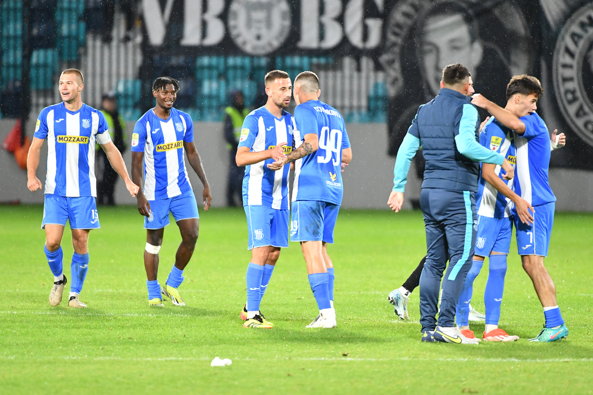 RADOST fudbalera OFK Beograda na utakmici Superlige Prvenstva Srbije protiv Partizana na stadionu Kraljevica, Zajecar 15.09.2024. godine Foto: MN PRESSFudbal, Partizan, Superliga Prvenstvo Srbije,OFK Beograd