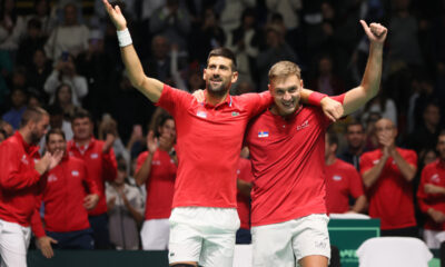 HAMAD MEDJEDOVIC i NOVAK DJOKOVIC teniseri Dejvis kup reprezentacije Srbije dubl mec protiv Grcke hala Aleksandar Nikolic Pionir, Beograd 15.09.2024. godine Foto: Marko Mertlas Tenis, Dejvis Kup, Srbija, Grcka