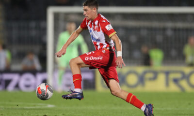 ANDRIJA MAKSIMOVIC fudbaler Crvene zvezde na utakmici Superlige Prvenstva Srbije protiv MARIO JURCEVIC iz Partizana na stadionu Partizana, Beograd, 23.09.2024. godine Foto: Marko Metlas Fudbal, Crvena zvezda, Superliga Prvenstvo Srbije, Partizan