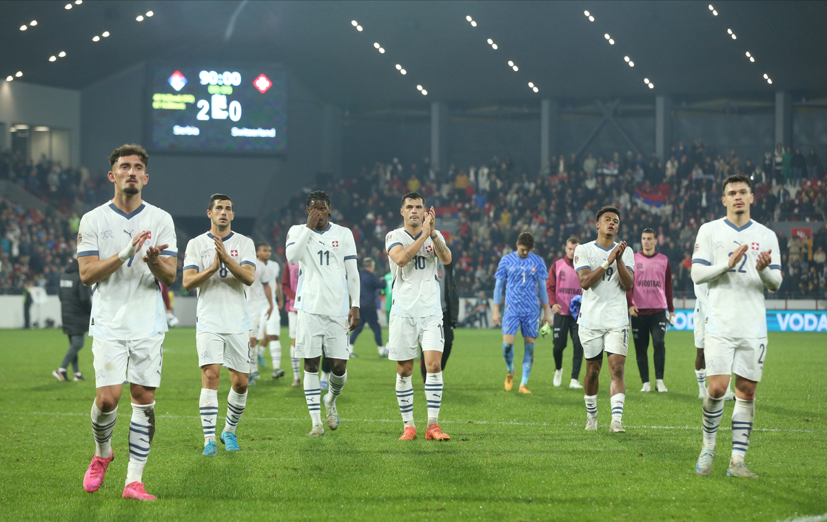 EKIPA fudbalera reprezentacije Svajcarske na utakmici UEFA Lige nacija protiv Srbije na stadionu Dubocica, Leskovac 12.10.2024. godine Foto: MN press/ac Fudbal, Reprezentacija, Srbija, Svajcarska, UEFA Liga nacija