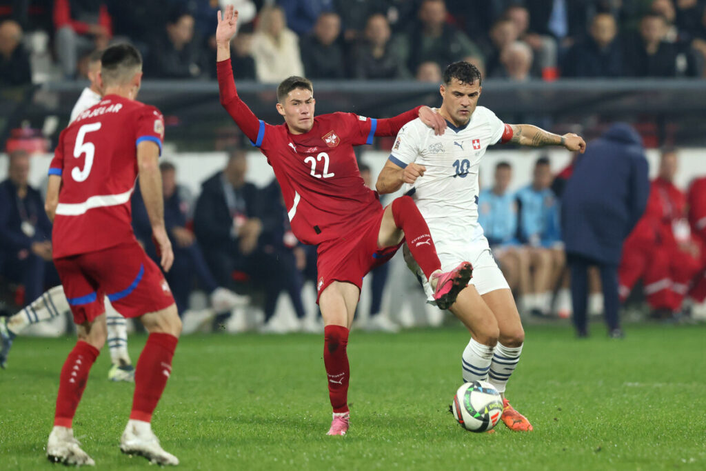 GRANIT XHAKA Granit Dzaka fudbaler reprezentacije Svajcarske na utakmici UEFA Lige nacija protiv Srbije na stadionu Dubocica, Leskovac 12.10.2024. godine Foto: MN press/ac Fudbal, Reprezentacija, Srbija, Svajcarska, UEFA Liga nacija