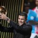 Manchester City's Spanish player Rodri receives the 2024 Men's Ballon d'Or award during the 68th Ballon d'Or (Golden Ball) award ceremony at Theatre du Chatelet in Paris, Monday, Oct. 28, 2024. (AP Photo/Michel Euler)