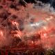 Fans of Argentina's River Plate launch fireworks before the start of a Copa Libertadores semifinal second leg soccer match against Brazil's Atletico Mineiro at Monumental stadium in Buenos Aires, Argentina, Tuesday, Oct. 29, 2024. (AP Photo/Gustavo Garello)