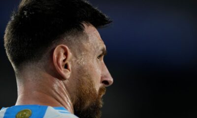 Argentina's Lionel Messi looks on during a World Cup 2026 qualifying soccer match against Bolivia at Monumental stadium in Buenos Aires, Argentina, Tuesday, Oct. 15, 2024. (AP Photo/Natacha Pisarenko)