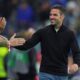 Como's Cesc Fabregas is congratulated following the Serie A soccer match between Atalanta and Como at the Gewiss Stadium in Bergamo, Italy, Tuesday, Sept. 24 , 2024. (Spada/LaPresse via AP)