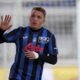 Atalanta's Mateo Retegui celebrates after scoring their side's second goal of the game during the Serie A soccer match between Atalanta and Genoa at the Gewis Stadium in Bergamo, Italy, Saturday, Oct. 5 , 2024. (Spada/LaPresse via AP)