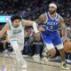 Milwaukee Bucks' Gary Trent Jr. gets past Charlotte Hornets' Vasilije Micic during the second half of an NBA basketball game Saturday, Nov. 23, 2024, in Milwaukee. The Bucks won 125-119. (AP Photo/Morry Gash)