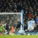 The incident that led to Manchester City's penalty during the Champions League opening phase soccer match between Manchester City and Feyenoord at the Etihad Stadium in Manchester, England, Tuesday, Nov. 26, 2024. (AP Photo/Dave Thompson)