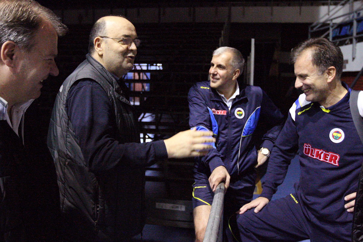 Dusko Vujosevic trener, Zelimir Obradovic Zeljko trener, Vladimir Androic pomocnik kosarka Fenerbahce Istanbul trening u hali Pionir 07.11.2013. godine Foto: Marko Metlas