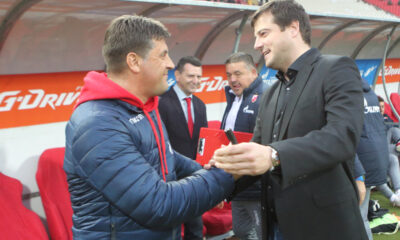 VLADAN MILOJEVIC trener fudbalera Crvene zvezde na utakmici Superlige Prvenstva Srbije i NENAD LALATOVIC trener Radnickog Nis na stadionu Rajka Mitica, Beograd, 15.04.2019. godine Foto: Marko Metlas Fudbal, Crvena zvezda, Superliga Prvenstvo Srbije, Radnicki Nis