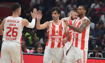 NEMANJA NEDOVIC, MILOS TEODOSIC, JOEL BOLOMBOY Zoel Bolomboj, kosarkasi Crvene zvezde, na utakmici Evrolige protiv Monaka, u Beogradskoj Stark Areni. Beograd, 18.10.2023. foto: Nebojsa Parausic / MN Press Kosarka, Euroleague, Crvena zvezda, Monako