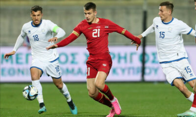 SAMED BAZDAR fudbaler reprezentacije Srbije na prijateljskoj utakmici protiv Kipra na stadionu AEK arena, Larnaka 25.03.2024. godine Foto: Marko Metlas Fudbal, Srbija, Prijateljska utakmica, Kipar