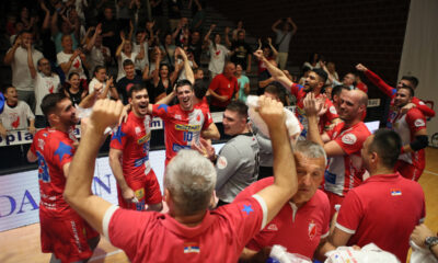 RADOST rukometasa Vojvodine na utakmici finala Prvenstva Srbije protiv Metaloplastike u SC Zorka, Sabac 26.05.2024. godine Foto: Ivica Veselinov / MN PRESS RUKOMET, HANDBALL, PRVENSTVO SRBIJE, NATIONAL CHAMPIONSHIP, VOJVODINA, METALOPLASTIKA