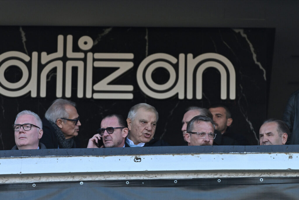 DEJAN TOMASEVIC, PREDRAG MIJATOVIC, SLAVISA JOKANOVIC, RASIM LJAJIC predsednik fudbalera Partizana na utakmici Superlige Prvenstva Srbije protiv Radnickog Kragujevac na stadionu Partizana, Beograd 10.11.2024. godine Foto: Marko Metlas Fudbal, Partizan, Superliga Prvenstvo Srbije, Radnicki Kragujevac