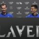 FILE - Britain's Andy Murray, left, and Serbia's Novak Djokovic attend a press conference ahead of the Laver Cup tennis tournament at the O2 in London, Thursday, Sept. 22, 2022. (AP Photo/Kin Cheung, File)