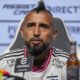 FILE - Chilean soccer player Arturo Vidal speaks at a press conference to present him as a player with Colo Colo at Monumental stadium in Santiago, Chile, Jan 23, 2024. (AP Photo/Esteban Felix, File)