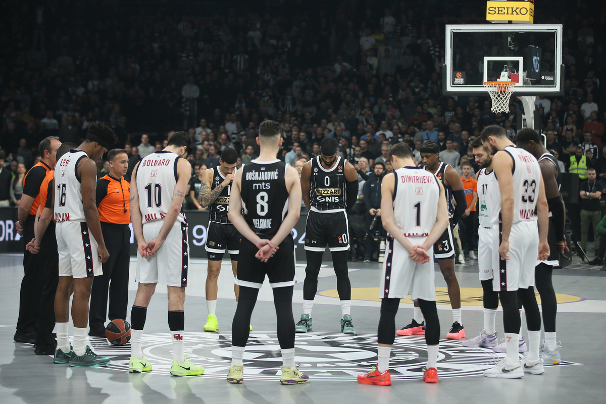 kosarkasi Partizana na utakmici Evrolige protiv Armanija u hali Beogradska Arena, Beograd 15.11.2024. godine Foto: Ivica Veselinov / MN PRESS KOSARKA, BASKETBALL, EVROLIGA, EUROLEAGUE, PARTIZAN, ARMANI MILANO