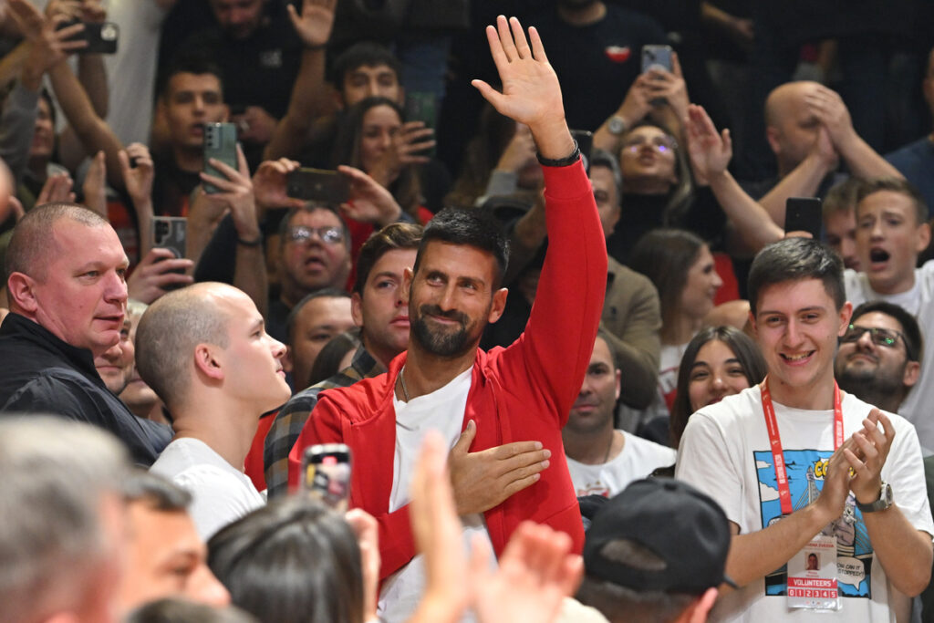 Novak Đoković na utakmici Crvene zvezde na utakmici Evrolige protiv Albe Berlin u hali Aleksandar Nikolic, Beograd 07.11.2024. godine Foto: Marko Metlas Kosarka, Crvena zvezda, Evroliga, Alba Berlin