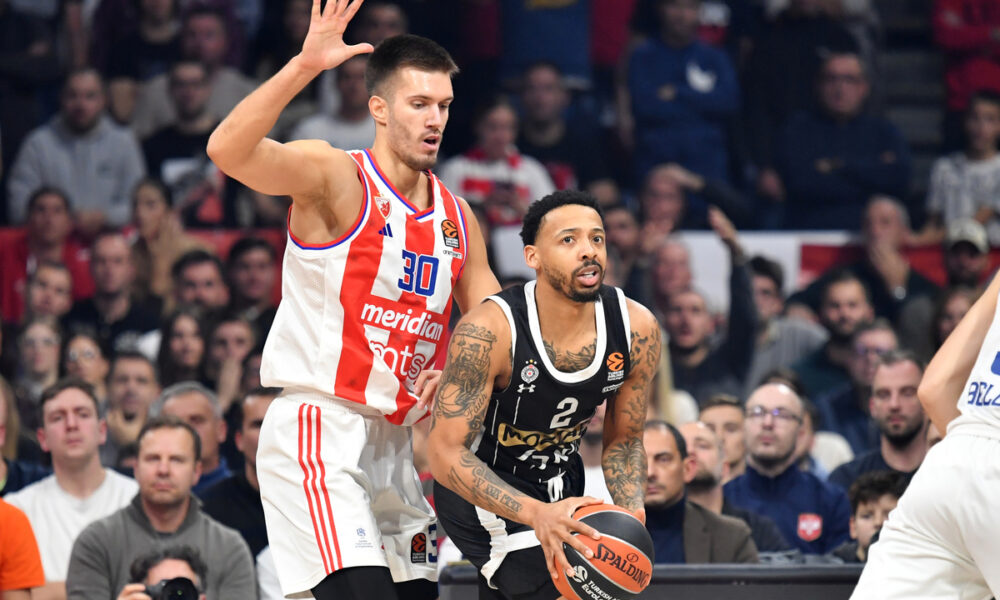 kosarkas Partizana na utakmici Evrolige protiv Crvene zvezde u hali Beogradska Arena, Beograd 21.11.2024. godine Foto: Marko Metlas Kosarka, Evroliga, Partizan, Crvena zvezda, Derbi