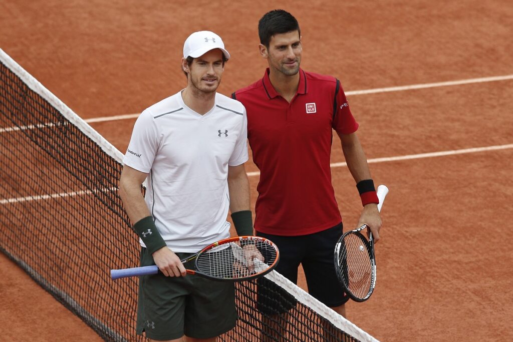 FILE - Serbia's Novak Djokovic, right, and Britain's Andy Murray pose for a picture at the net prior to their match in the final of the French Open tennis tournament at the Roland Garros stadium in Paris, France, Sunday, June 5, 2016. (AP Photo/Christophe Ena, File)