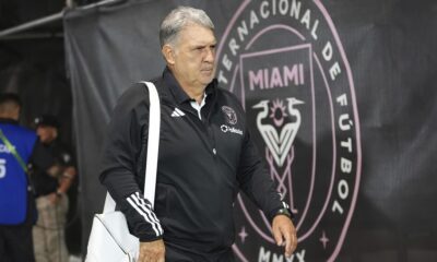 Inter Miami head coach Gerardo "Tata" Martino arrives for an MLS playoff opening round soccer match against the Atlanta United, Saturday, Nov. 9, 2024, in Fort Lauderdale, Fla. (AP Photo/Lynne Sladky)