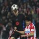 ba9= heads then ball by Red Star's Seol Young-woo during the Champions League opening phase soccer match between Red Star and Barcelona at the Rajko Mitic Stadium in Belgrade, Serbia, Wednesday, Nov. 6, 2024. (AP Photo/Darko Vojinovic)