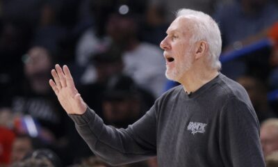 San Antonio Spurs coach Gregg Popovich gives instructions to his players during the second half of an NBA basketball game against the Oklahoma City Thunder, Wednesday, Oct. 30, 2024, in Oklahoma City. (AP Photo/Nate Billings)