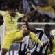 Juventus' Khephren Thuram, left, fights for the ball with Udinese's Keinan Davis during the Italian Serie A soccer match between Udinese and Juventus at the Bluenergy Stadium in Udine, Italy, Saturday, Nov. 2, 2024. (Andrea Bressanutti/LaPresse via AP)