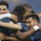 CF Pachuca's Oussama Idrissi celebrates with teammates after scoring the opening goal during the Intercontinental Cup soccer match between Botafogo and CF Pachuca in Doha, Qatar, Wednesday, Dec. 11, 2024. (AP Photo/Hussein Sayed)