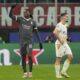 AC Milan's Rafael Leao, left, celebrates after scoring his sides first goal during the Champions League opening phase soccer match between AC Milan and Red Star Belgrade, Crvena Zvezda, at the San Siro stadium in Milan, Italy, Wednesday, Dec. 11, 2024. (AP Photo/Antonio Calanni)