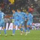 Venezia's Gaetano Oristanio, second from left, celebrates after scoring a goal during the Serie A soccer match between Venezia and Como at the Pier Luigi Penzo Stadium in Venice, Sunday, Dec. 8, 2024. (Mattia Radoni/LaPresse via AP)