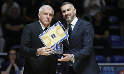 MILIJA VOJINOVIC direktor ABA lige i ZELJKO OBRADOVIC trener kosarkasa Partizana na utakmici polufinala ABA lige protiv Buducnosti u hali Aleksandar Nikolic, Beograd 10.05.2022. Foto: Ivica Veselinov / MN PRESS KOSARKA, BASKETBALL, PARTIZAN, BUDUCNOST, ABA LIGA, ABA LEAGUE