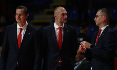 BRAKO JOROVIC, MARKO SIMONOVIC i NENAD JAKOVLJEVIC pomocni treneri kosarkasa Crvene Zvezde na utakmici Evrolige protiv Asvela u hali Aleksandar Nikolic, Beograd 17.11.2022. Foto: Ivica Veselinov / MN PRESS KOSARKA, BASKETBALL, CRVENA ZVEZDA, ASVEL LYON VILLERBANNE