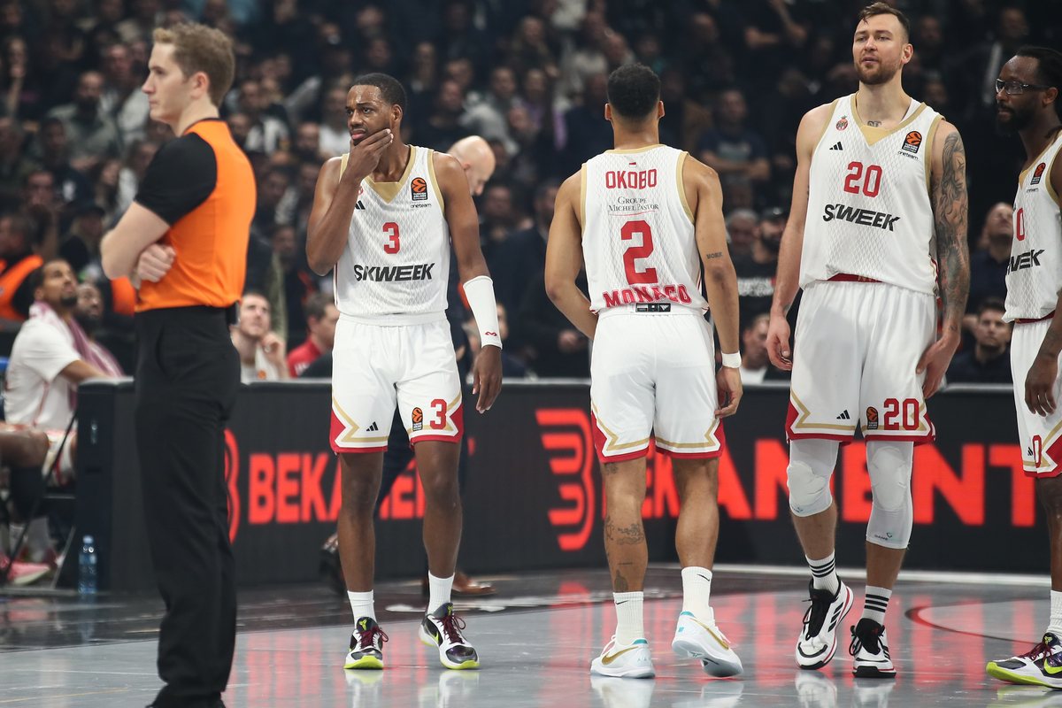 JORDAN LOYD Dzordan Lojd, ELIE OKOBO Eli Okobo, DONATAS MONTIEJUNAS Donatas Motiejunas kosarkasi Monaka na utakmici Evrolige protiv Partizana u hali Beogradska Stark Arena, Beograd 05.12.2023. godine Foto: Ivica Veselinov / MN PRESS KOSARKA, BASKETBALL, EVROLIGA, EUROLEAGUE, PARTIZAN, MONACO, MONAKO