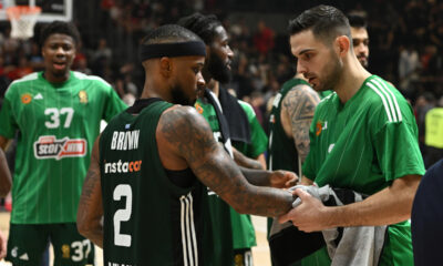 LORENZO BROWN Lorenco Braun i IOANNIS PAPAPETROU Janis Papapetru kosarkasi Panatinaikosa Atina na utakmici Evrolige protiv Crvene zvezde u hali Aleksandar Nikolic Pionir, Beograd 01.11.2024. godine Foto: Marko Metlas Kosarka, Crvena zvezda, Evroliga, Panatinikos Atina