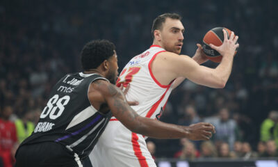 NIKOLA MILUTINOV kosarkas Olimpijakosa na utakmici Evrolige protiv Partizana u hali Beogradska Arena, Beograd 28.11.2024. godine Foto: Ivica Veselinov / MN PRESS KOSARKA, BASKETBALL, EVROLIGA, EUROLEAGUE, PARTIZAN, OLYMPIACOS, OLIMPIJAKOS