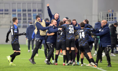 Fudbaleri TSC, proslavljaju gol na utakmici Lige Konferencija protiv Noaha, na TSC arena. Backa Topola, 19.12.2024. foto: MN Press photo / mr Fudbal, UEFA CONFERENCE LEAGUE,TSC, Noah