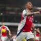 Arsenal's Gabriel Jesus celebrates after scoring his side's second goal during the English League Cup quarterfinal soccer match between Arsenal and Crystal Palace at Emirates stadium, in London, Wednesday, Dec. 18, 2024. (AP Photo/Kirsty Wigglesworth)