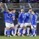 Como's Patrick Cutrone, left, celebrates scoring during the Serie A soccer match between Como and Lecce at the Giuseppe Sinigaglia stadium in Como, Italy, Monday Dec. 30, 2024. (Antonio Saia/LaPresse via AP)