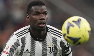 FILE - Juventus' Paul Pogba controls the ball during an Italian Cup soccer match between Internazionale and Juventus, at the Giuseppe Meazza San Siro Stadium, in Milan, Italy, April 26, 2023. (Spada/LaPresse via AP, File)