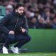 Manchester United's manager Ruben Amorim reacts during the English League Cup quarter-final soccer match between Tottenham and Manchester United, at the Tottenham Hotspur Stadium in London, Thursday, Dec. 19, 2024. (AP Photo/Dave Shopland )