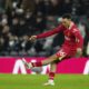 Liverpool's Trent Alexander-Arnold kicks the ball during the English Premier League soccer match between Tottenham and Liverpool at Tottenham Hotspur Stadium in London, Sunday, Dec. 22, 2024. (AP Photo/Dave Shopland)